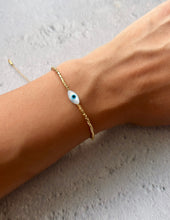 Load image into Gallery viewer, Mini Gold Beaded Evil Eye Bracelet