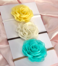 Load image into Gallery viewer, Yellow / Cream / Aqua Shades - Chiffon Flower Bow