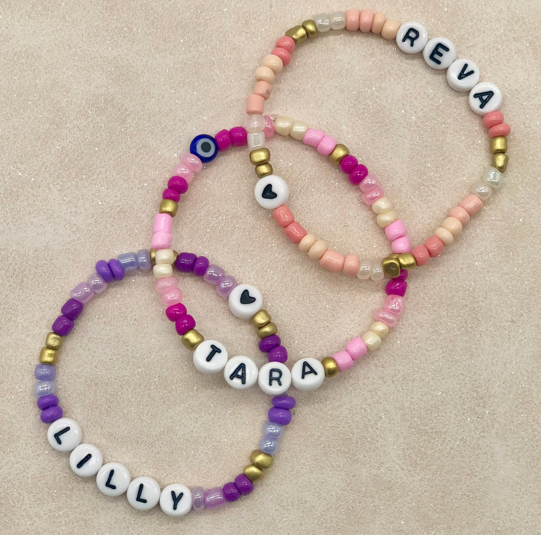 Mini Beads Personalised Bracelet - Pink / Peach / Purple