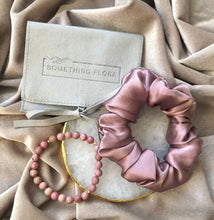 Load image into Gallery viewer, Gift Set Classic Silk Scrunchie & Pink Rhodonite Bracelet