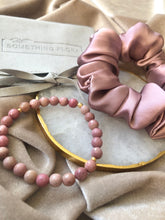 Load image into Gallery viewer, Gift Set Classic Silk Scrunchie & Pink Rhodonite Bracelet