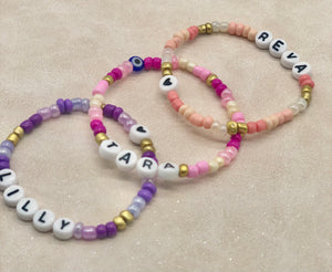 Mini Beads Personalised Bracelet - Pink / Peach / Purple