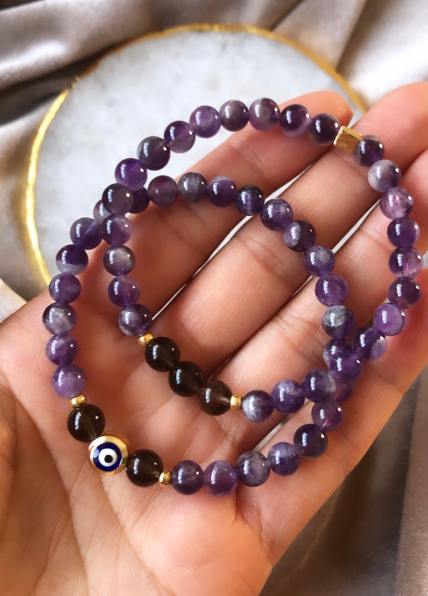 Stress Anxiety Amethyst Smoky Quartz Bracelet Something Flora