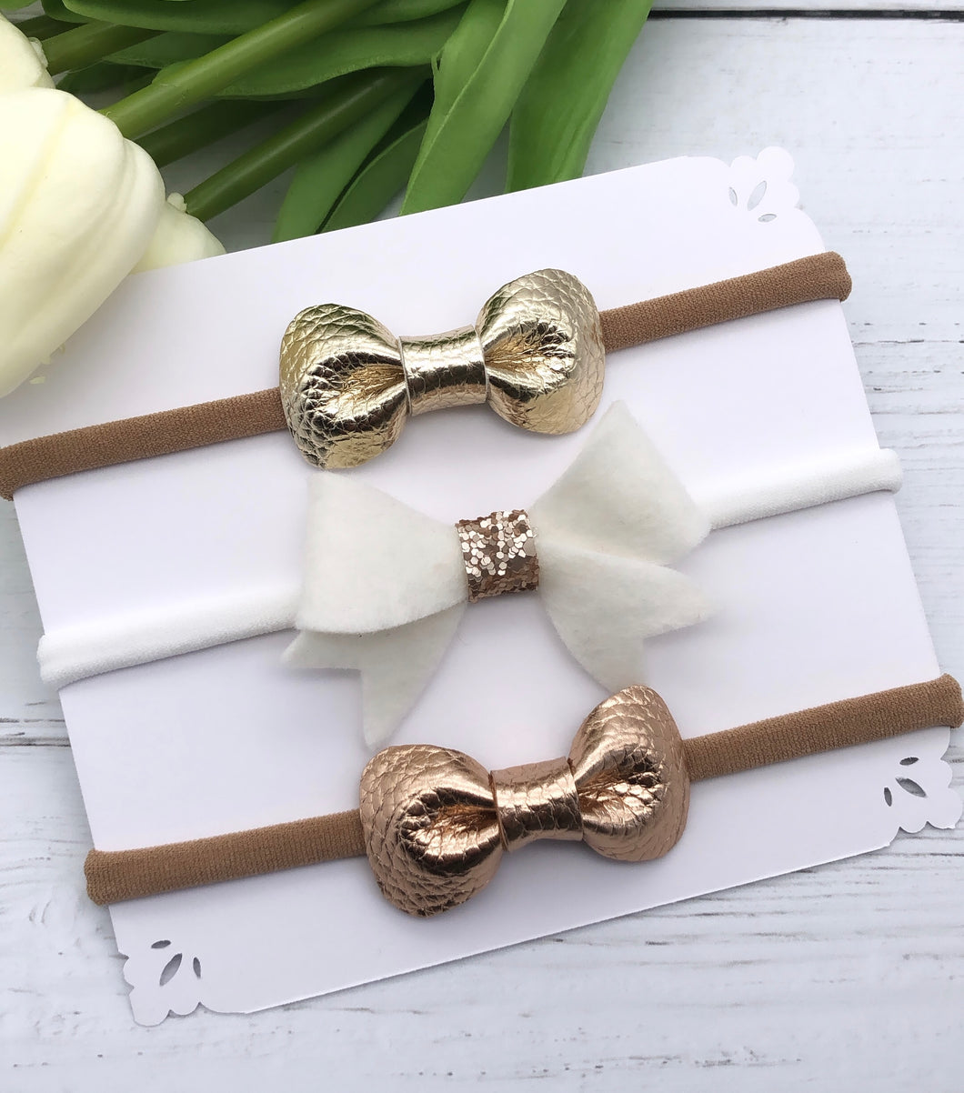 Cream and Gold Bow Set
