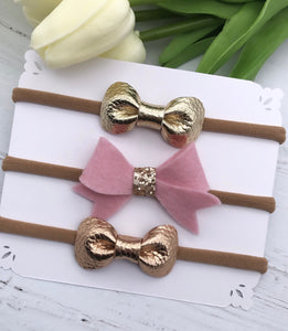 Pink and Gold Bow Set