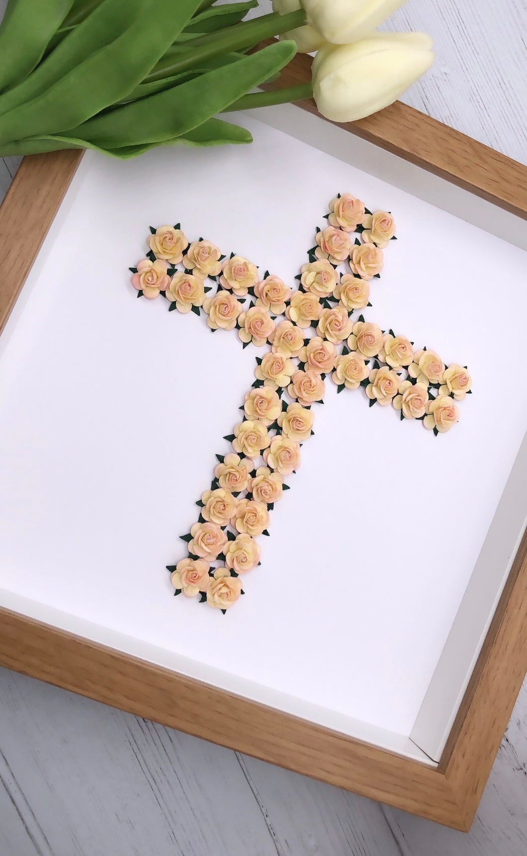 Cross Floral Natural Brown Frame