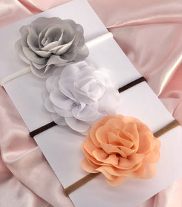 Grey / White / Peach Shades - Chiffon Flower Bow