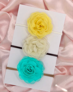 Yellow / Cream / Aqua Shades - Chiffon Flower Bow