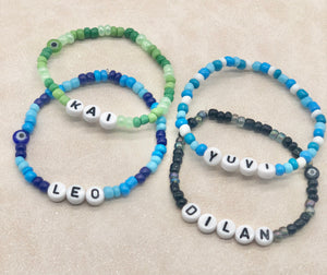 Mini Beads Personalised Bracelet - Green / Blues / Black