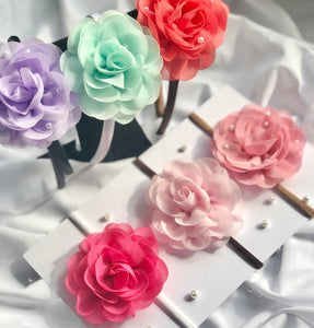 Coral / Mint / Lilac Shades - Chiffon Flower Bow