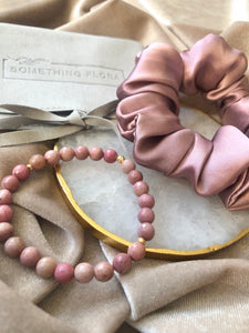Gift Set Classic Silk Scrunchie & Pink Rhodonite Bracelet