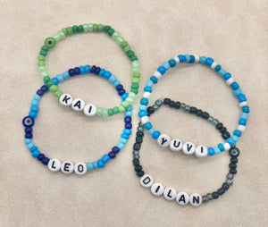 Mini Beads Personalised Bracelet - Green / Blues / Black