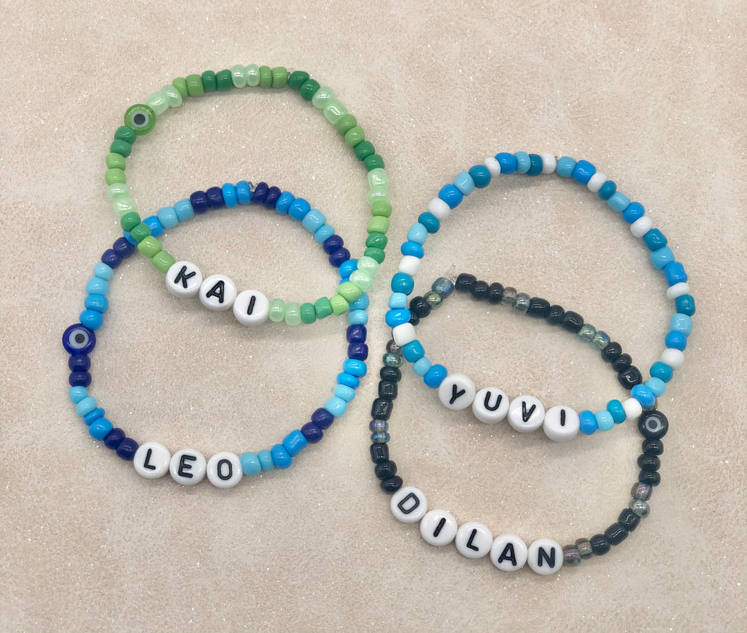 Mini Beads Personalised Bracelet - Green / Blues / Black