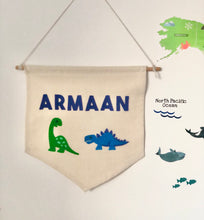 Load image into Gallery viewer, Personalised Dinosaur Felt Wall Banner
